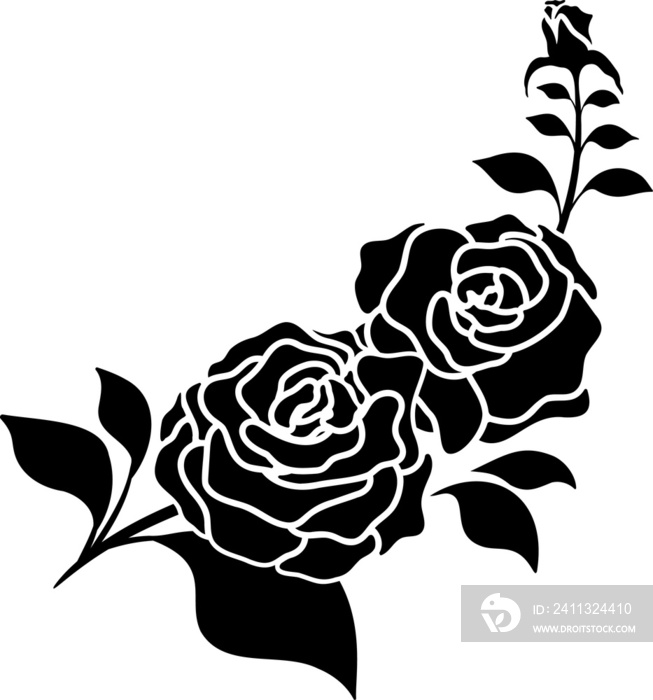 silhouette black motif rose flower blooming decoration