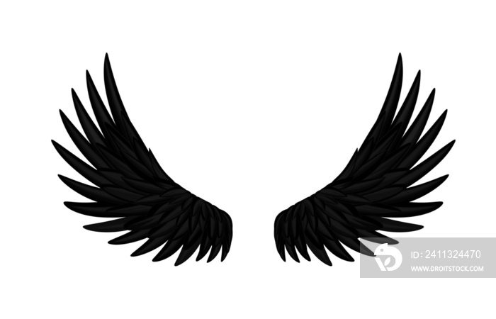 black eagle wings in smooth gradation style on transparent background – illustration