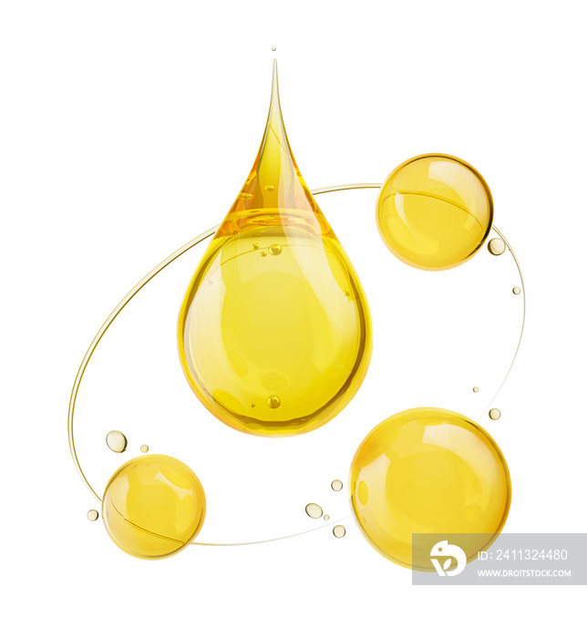 Cosmetic oil or Cosmetic Essence Liquid drop on a white background, 3d rendering.