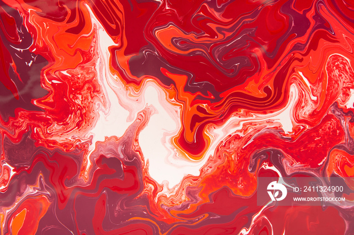 White and red swirls creating marble effect of watercolors