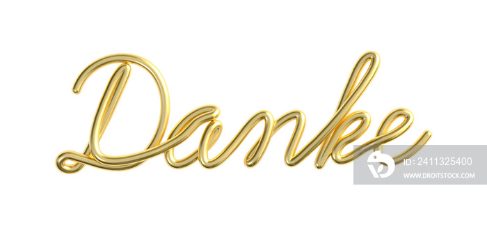 Danke word made from realistic gold with star background. Thank you in German. 3d illustration.