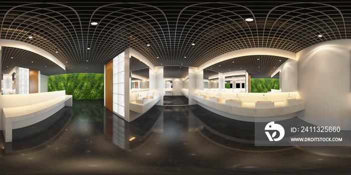 3d spherical 360 degrees,panorama of the toilet and interior design (3D rendering)