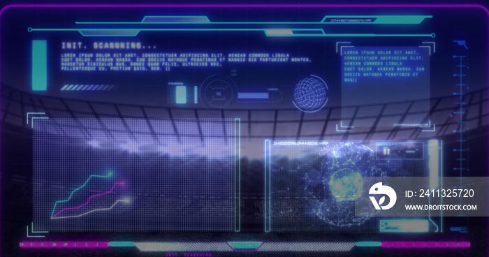 Image of interface processing data over floodlit sports stadium