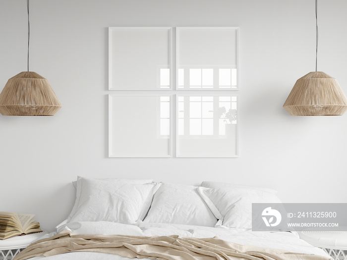 square frame mockup in modern bedroom interior, 3d render