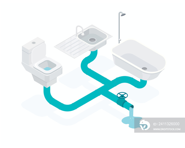 House sewage system with pipes isometric 3d