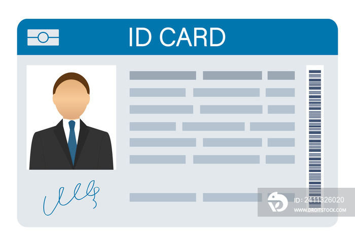 ID Card on white background. Flat design style.  illustration.