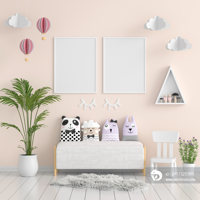 Two photo frame for mockup in living room, 3D rendering