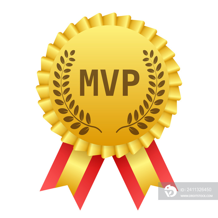 MVP gold medal award on white background.  stock illustration.