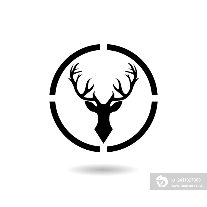 Hunt on deer with crosshairs icon with shadow