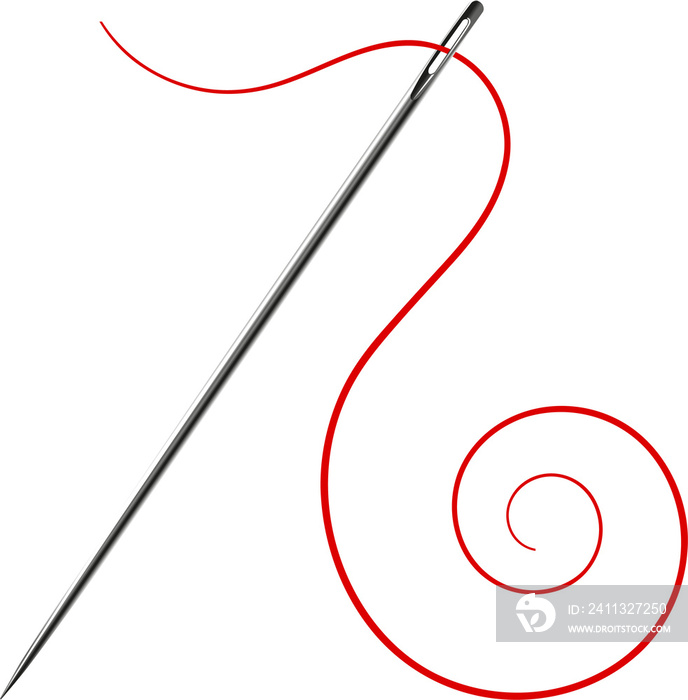 sewing needle with red thread