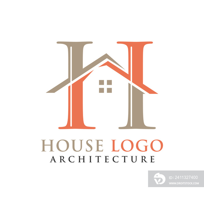 Architecture Building Logo Design with Initial Letter H and House Rooftop Combination Concept.