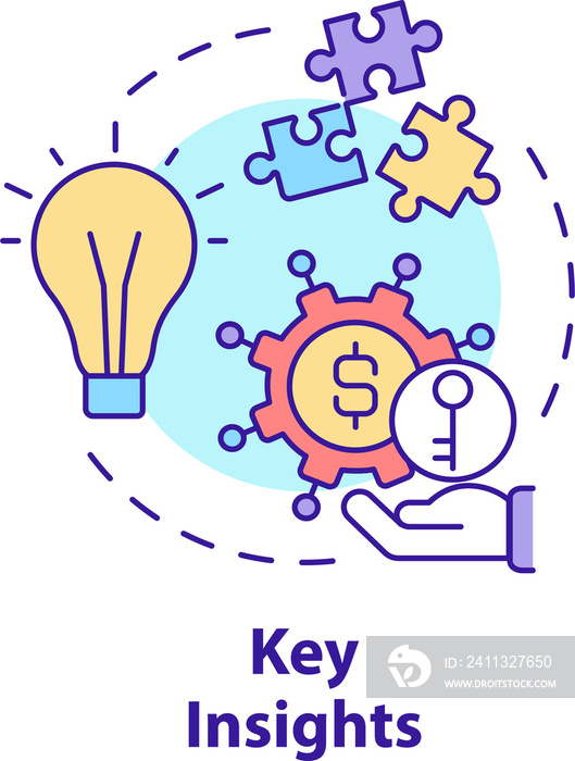 Key insights concept icon. Business intelligence tool benefit abstract idea thin line illustration. Analyzing data. Isolated outline drawing