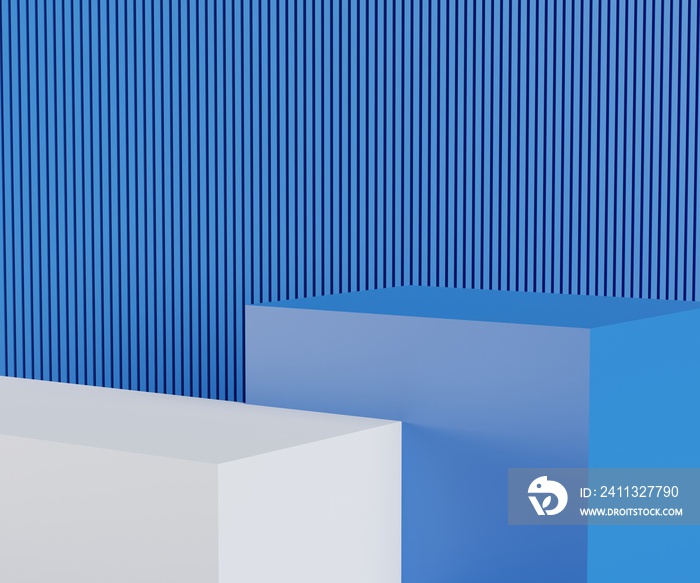 blue white realistic 3d steps cube box stand podium with line pattern background. Abstract vector rendering geometric form.3d render. Stage showcase, Mockup product display.