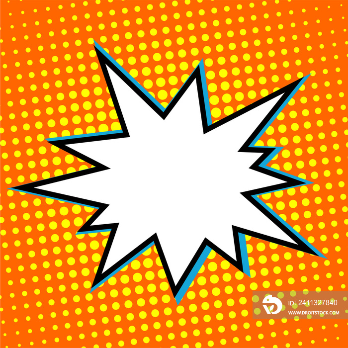 Explosion flash in pop art style. Template with blank space. Cartoon illustration on an orange background.