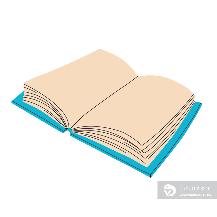 An open book with a blue cover. Illustration on a transparent background.