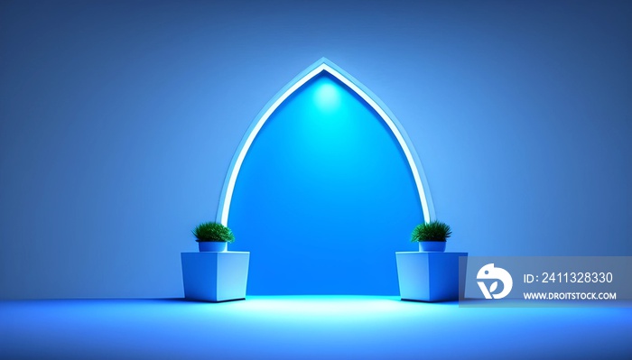 Glowing stage frame on blue background