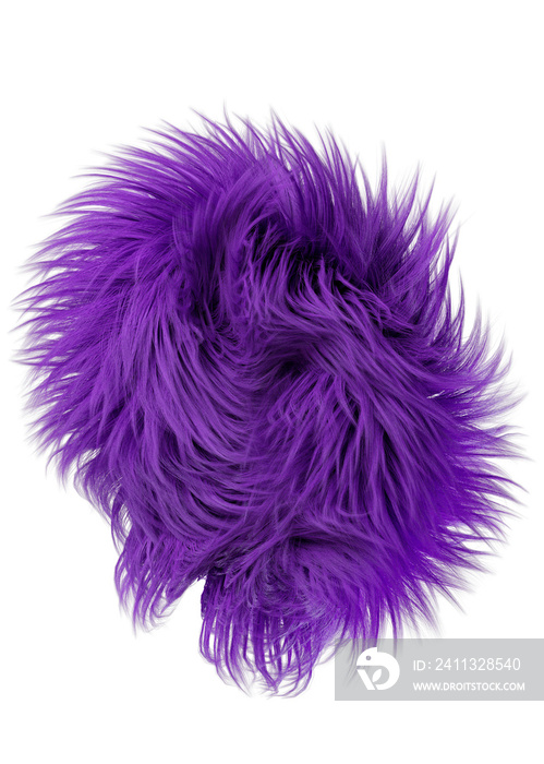 3d rendering fluffy purple abstract png shape isolated on transparent background. Creative hairy element for collages, art decoration for presentation, social media. Trendy realistic shape.