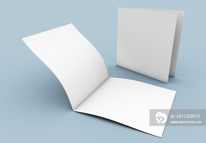 brochure bifold blank mockup on blue background