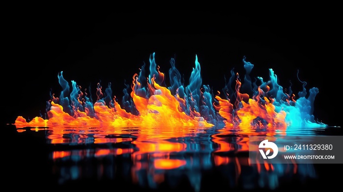 neon fire and smoke on the water, glowing effect for music videos and vj background, festival background with heavy glow