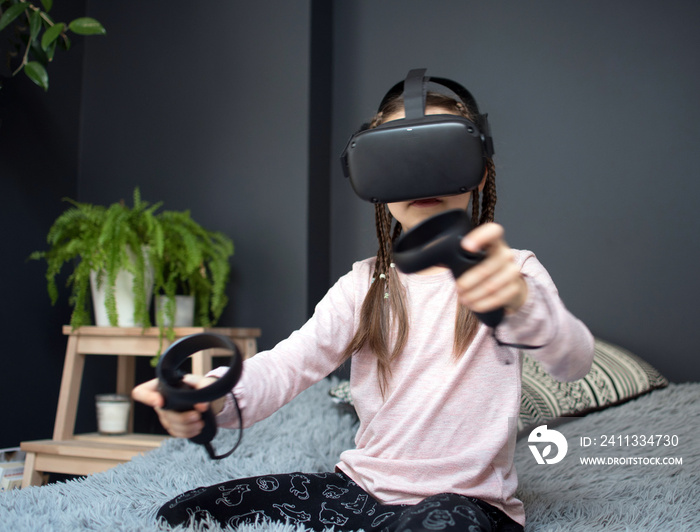 girl using a virtual reality oculus headset