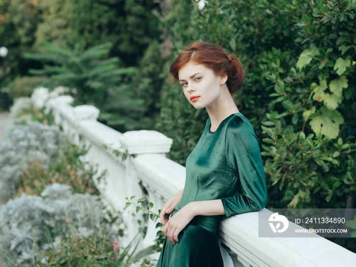 woman in green dress perilla park elegant style fresh air