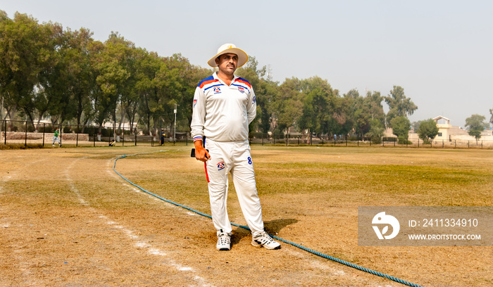 cricket team player on the stand on the match ground view