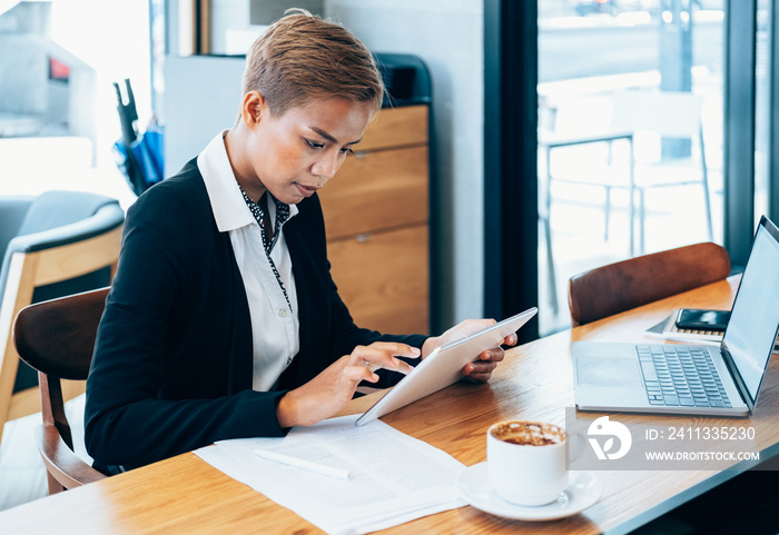 Business woman using digital tablet stock photo