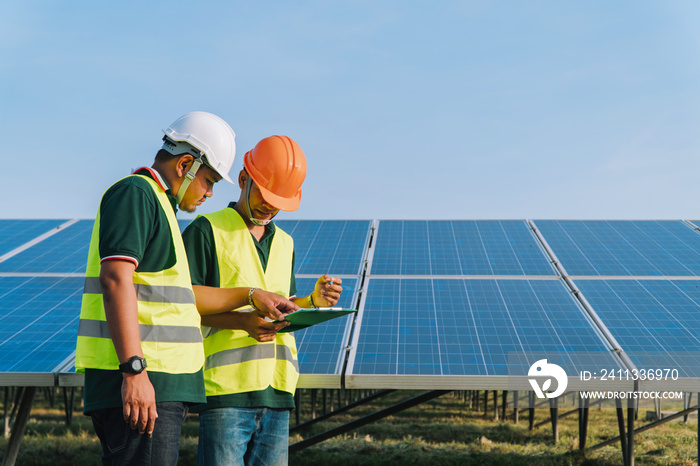 Inspector engineering concept; Engineer inspect solar panel  at solar power plant