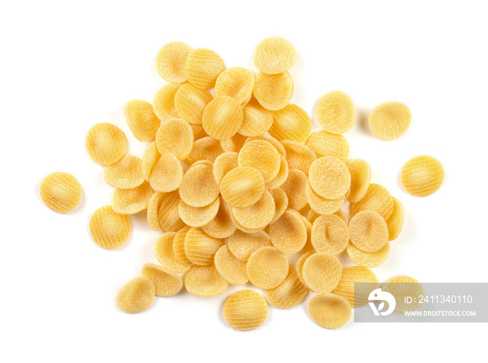 Orecchiette pasta isolated on white background with clipping path