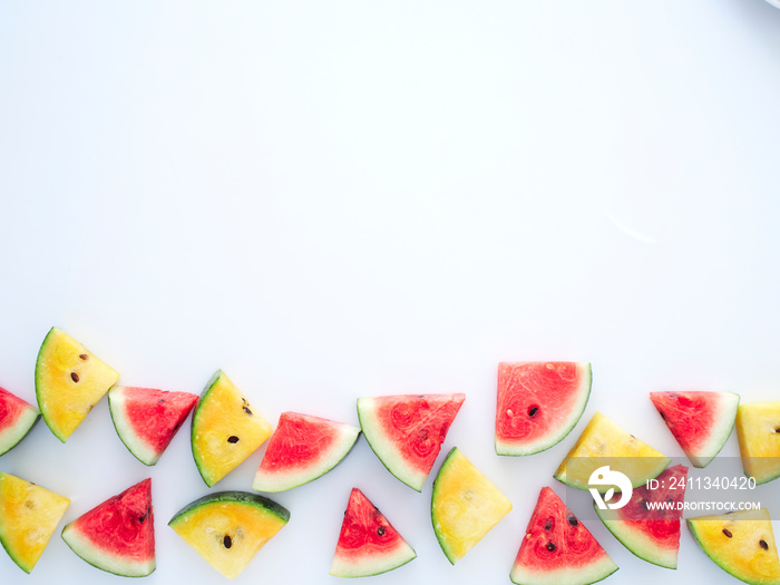 Watermelon red, yellow on a white background