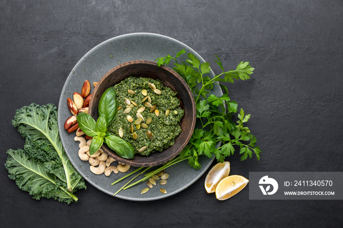 Kale green pesto with pumpkin seeds and nuts