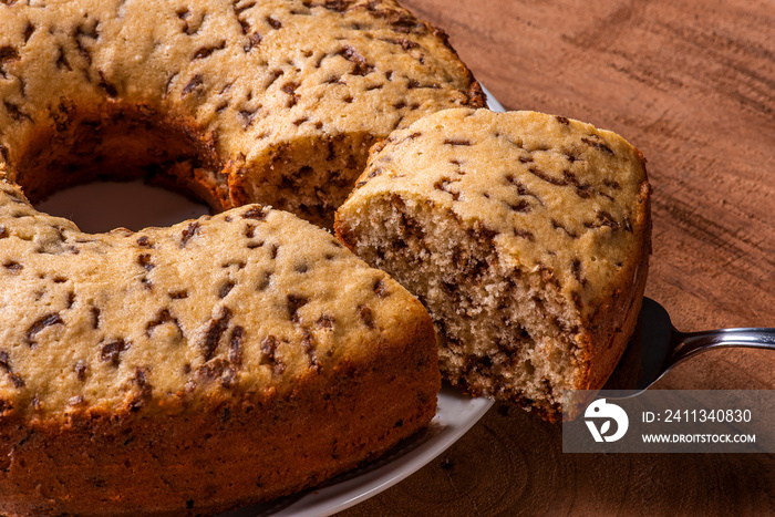 .Traditional Brazilian cake called Bolo Formigueiro. Vanilla cake with chocolate sprinkles