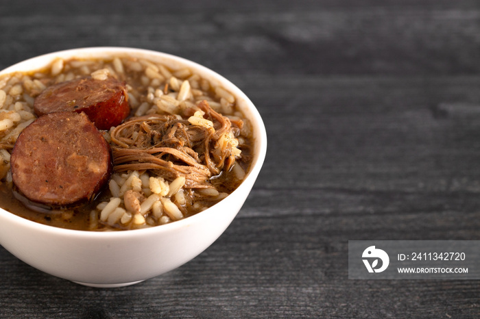 Bowl of Sausage and Chicken Gumbo with Rice