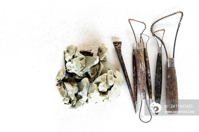 Sculpture tools set background. Art and craft tools on a white background.