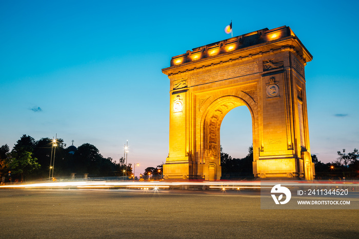 Arcul de Triumf at night in Bucharest, Romania