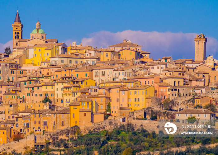 Stunning view of Trevi historical center, typical mediaeval village in Umbria, Italy