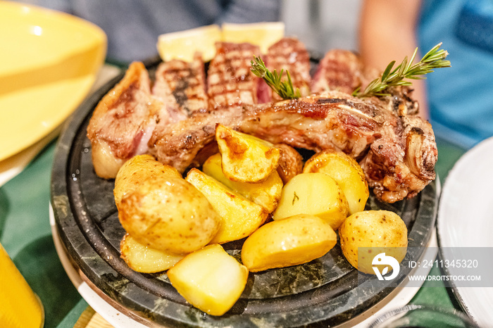 Traditional italian and tuscanian dish florentine steak in restaurant