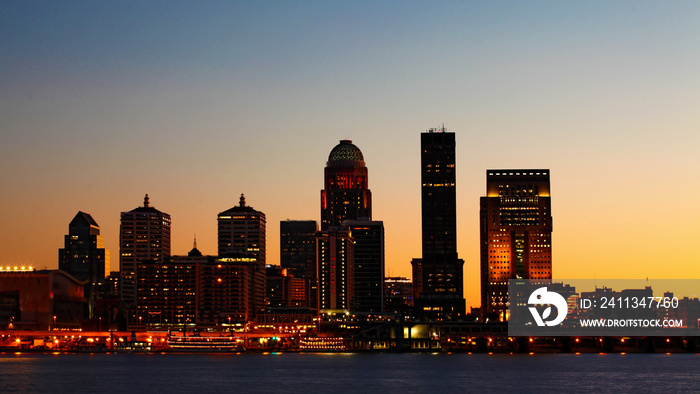 Louisville, Kentucky night skyline across the Ohio River