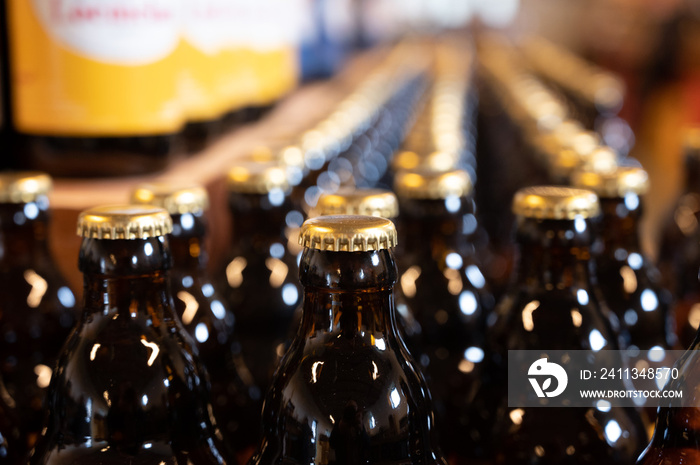 Many Belgian beer bottles in abbey shop