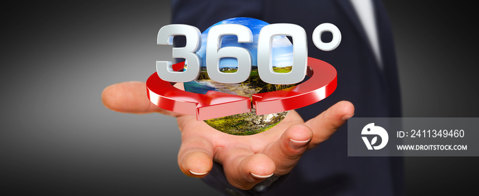 Man holding 360 degree 3D render icon in his han