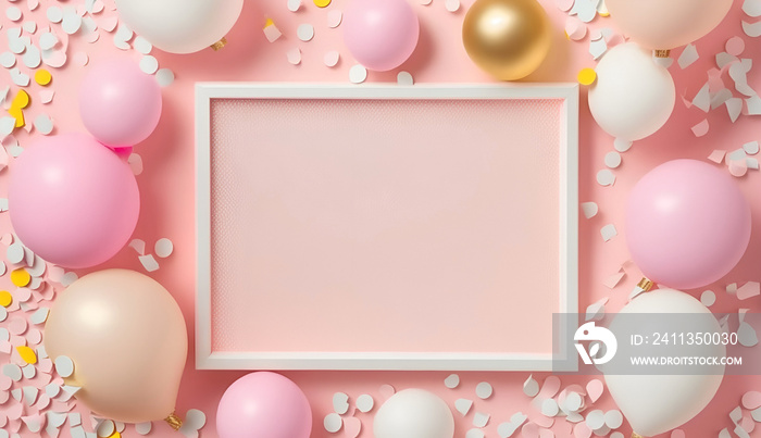 Birthday mockup with frame pastel balloons