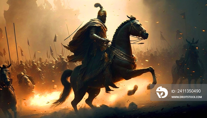 a prompt that creates war man sitting on horse hd background
