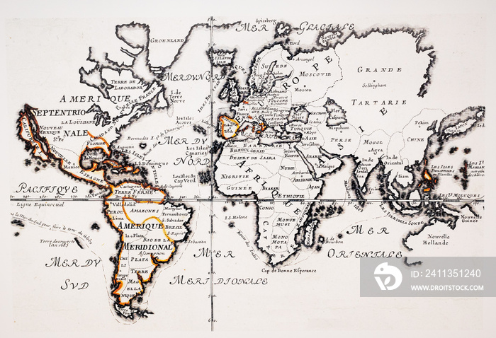 Copia del mapa de Nicolas de Fer 1702 representando el imperio español a principios del siglo XVIII