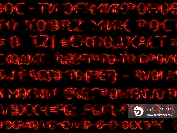 Dark seamless background with red ominous letters of the nonexistent alphabet