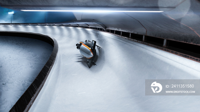 Bobsleigh sport in evening. Render 3D. Illustration.