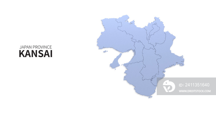 Kansai map. map of Japanese provinces 3d illustration.