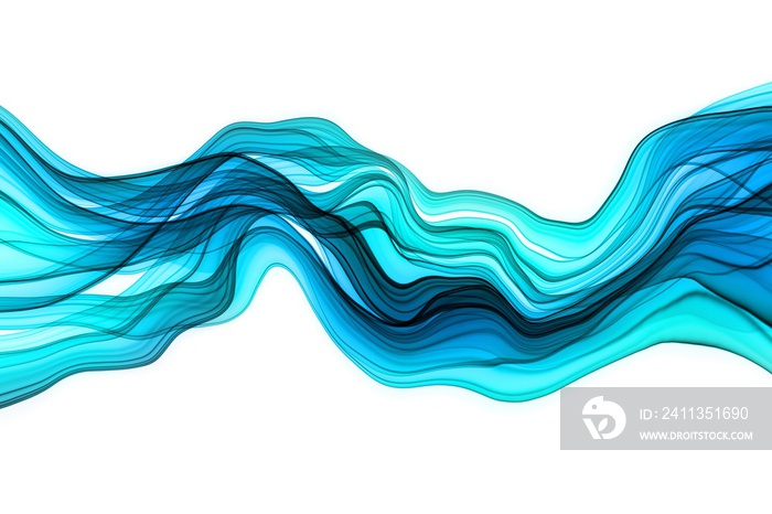 Abstract liquid fluid wave flowing in teal blue green colors isolated on white background