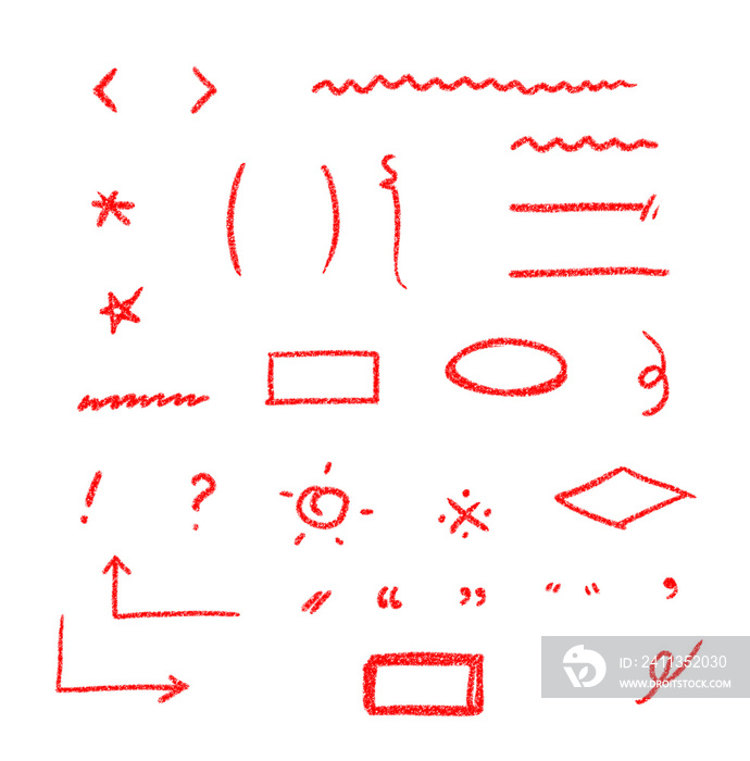 Various symbols drawn with red crayons.