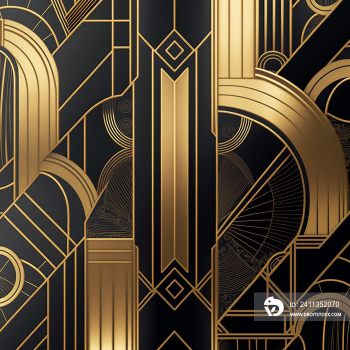 Art deco style geometric seamless pattern in black and gold. Vector illustration