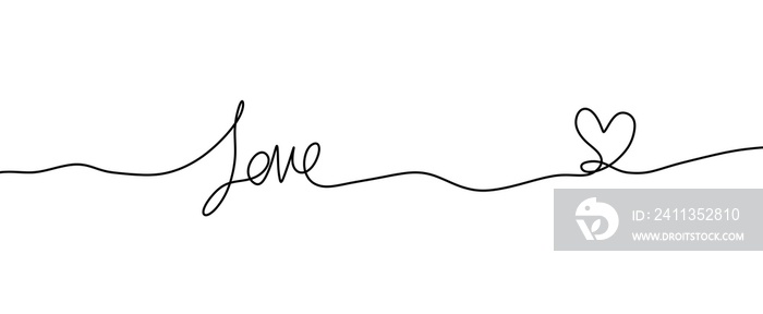 Heart. Abstract love symbol. Continuous line art drawing illustration. Valentines day background banner.